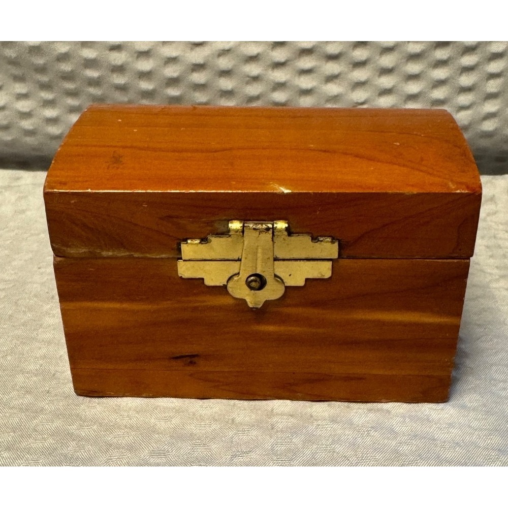 Vintage Tiny‎ Cedar Chest Wood Jewelry Trinket Box Hinged Mid Century